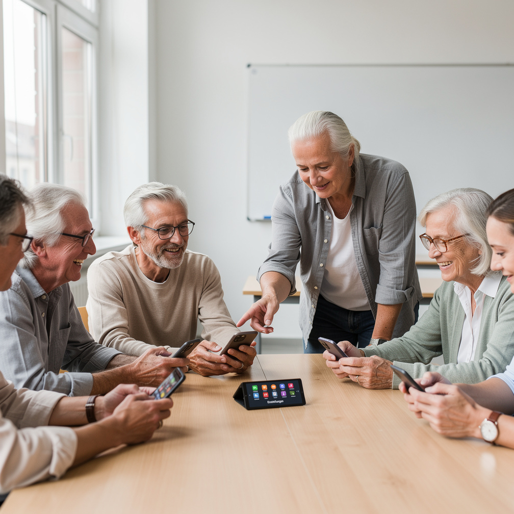 Group of seniors attending a smartphone class together